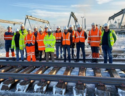 Representatives of British Steel, CBG, Trackwork and Pandrol on British Steel’s Scunthorpe site