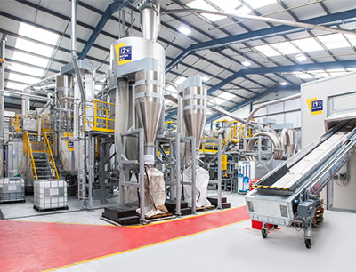 The deinking plant in Louth removes the ink from printed PE films and processes the material into granules