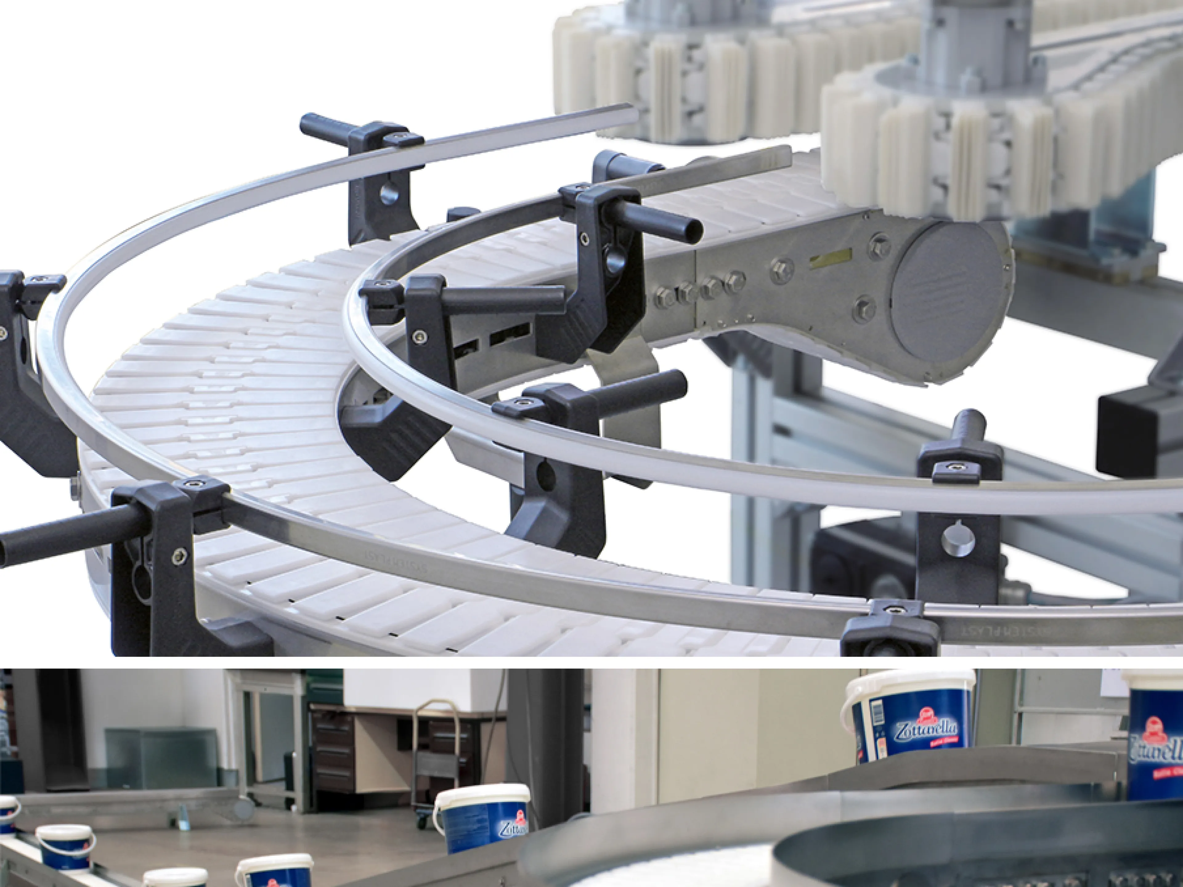 For a conveyor line for mozzarella packaging, Zott uses the “VarioFlow plus” chain conveyor system from Bosch Rexroth, featuring stainless steel components