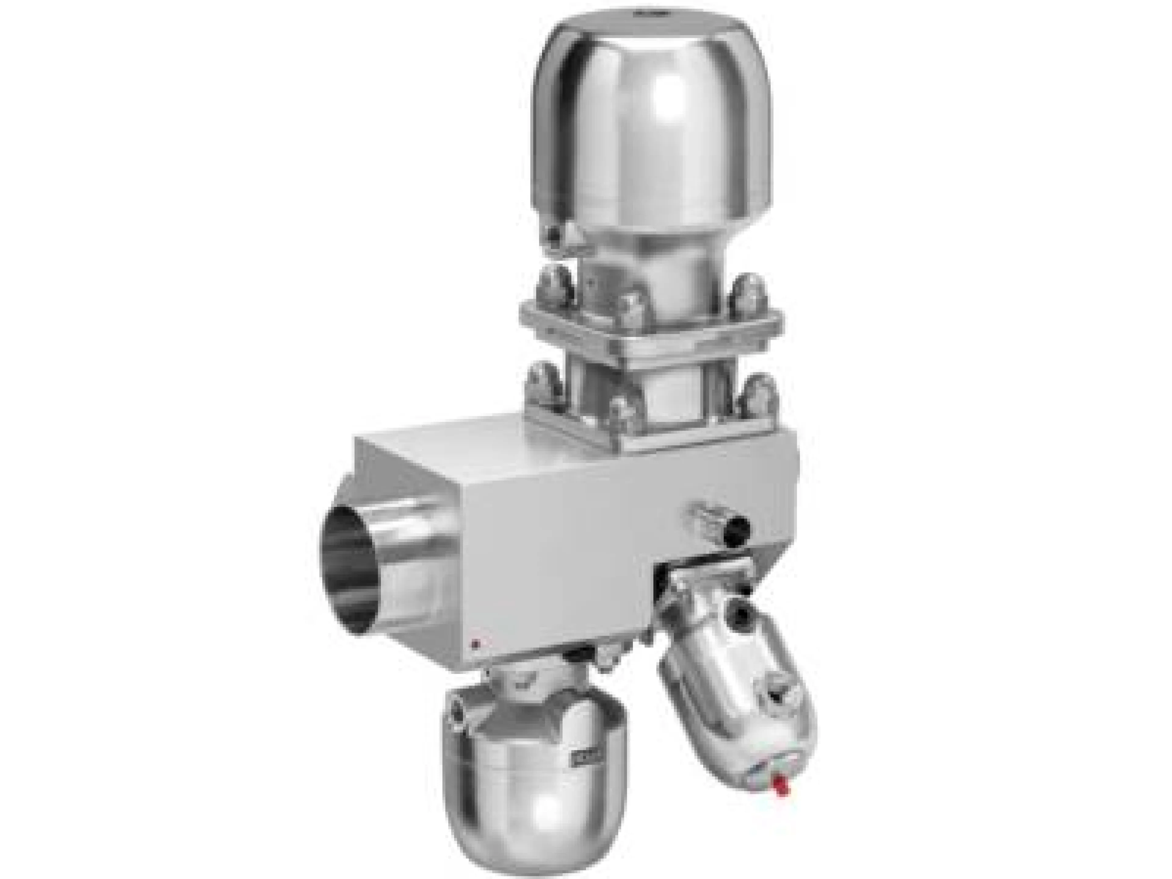 Multi-port valve block made from stainless steel with the control valve Gemü 567 Biostar control