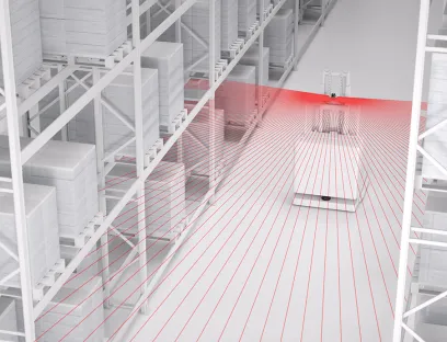 The laser scanners of the "ROD 500" series can create a very accurate map of the environment to ensure collision-free navigation of the AGV during ongoing logistics operations.