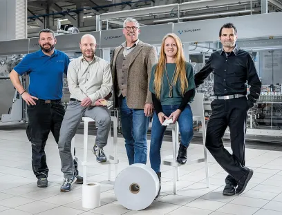 The specialist team at Schubert Packaging Consultancy ( f.l.t.r.): Pascal Kurz, Stefan Horvath, Michael Graf, Laura Gascho, Valentin Köhler