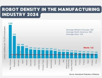 Robot density is increasing rapidly in Europe, Asia, and the Americas