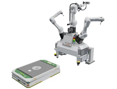 Robotics for packaging processes: Three “KR AGILUS” robots work together during the picking process, similar to a humanoid robot