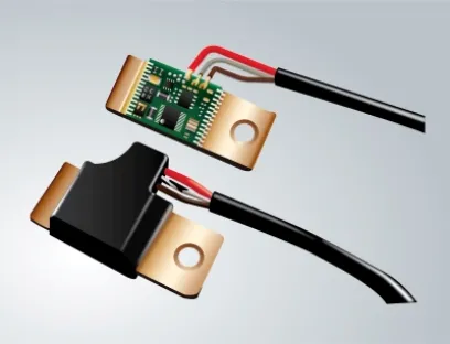 Battery sensor circuit board before and after low pressure molding process. Electronic parts get protected against moisture, chemical exposure and high temperature
