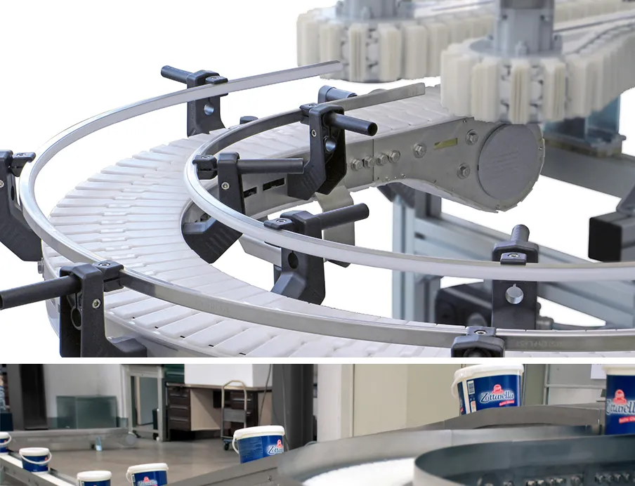 For a conveyor line for mozzarella packaging, Zott uses the “VarioFlow plus” chain conveyor system from Bosch Rexroth, featuring stainless steel components