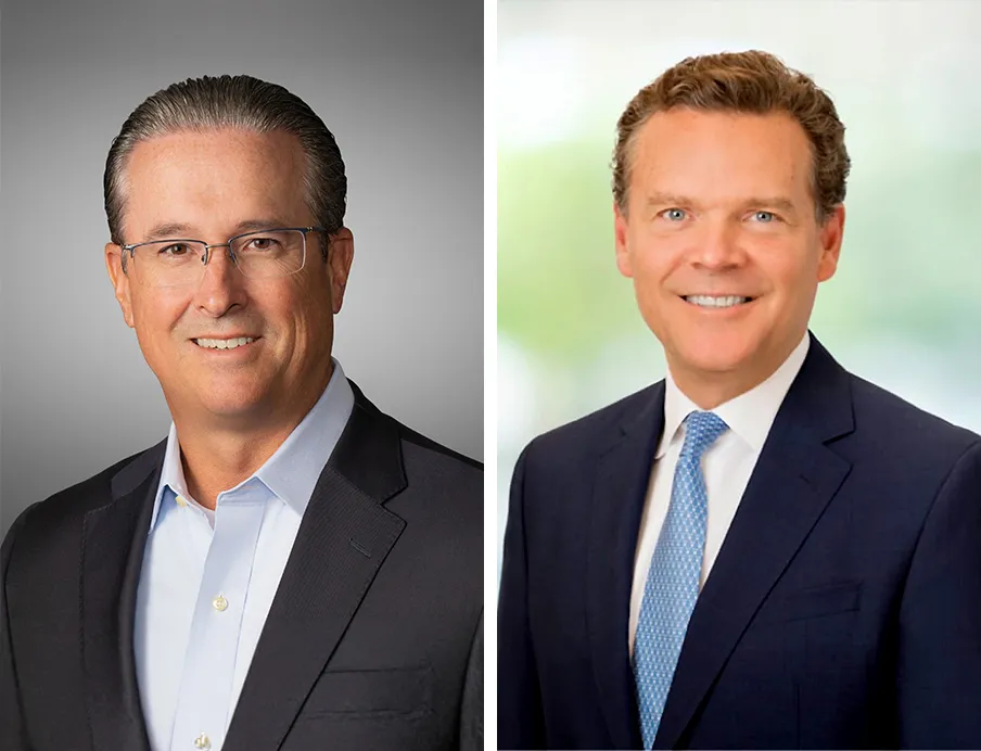Ken Lane (left), currently President and CEO of Olin, is set to take the helm of “OlinHuntsman.” Peter Huntsman (right), currently Chairman, President, and CEO of Huntsman, is set to become non-executive chairman of the board of directors